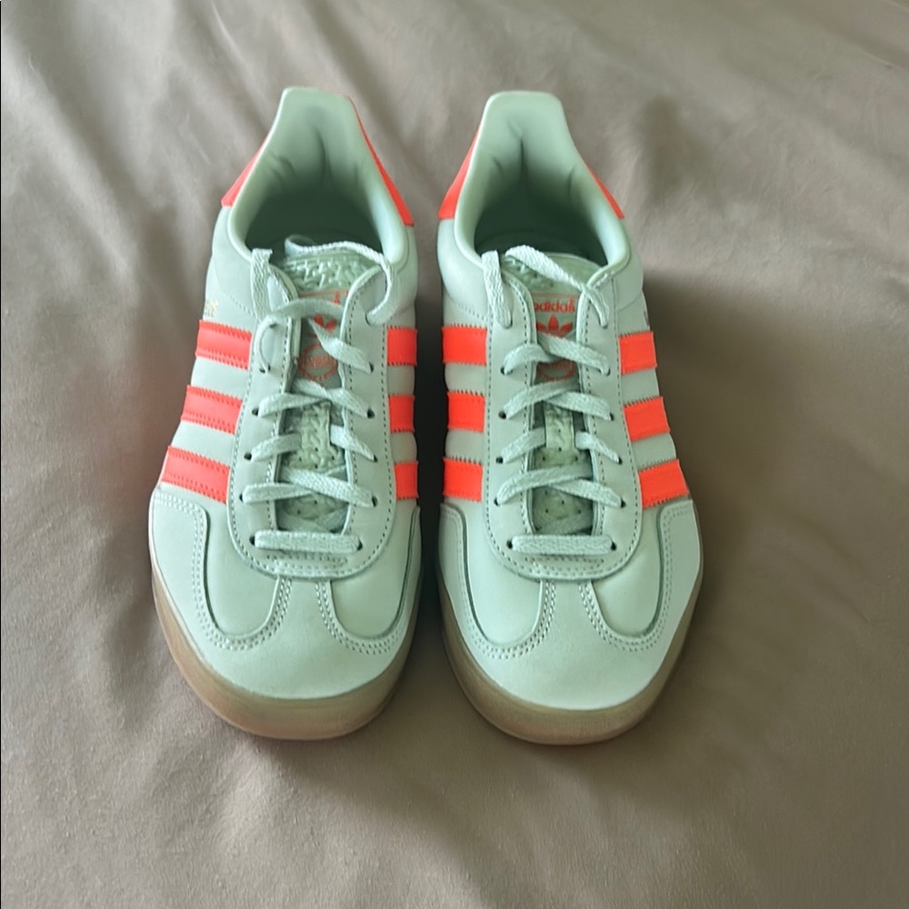 Adidas Gazelle Light Green with Bright Orange Stripes Sneakers